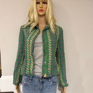Iisli Green and Yellow Patterned Wool Blazer